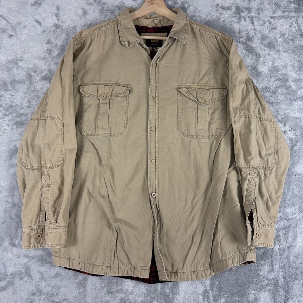 Lee Flannel Lined Shirt Jacket Shacket 100% Cotton Shell Size XL Tan